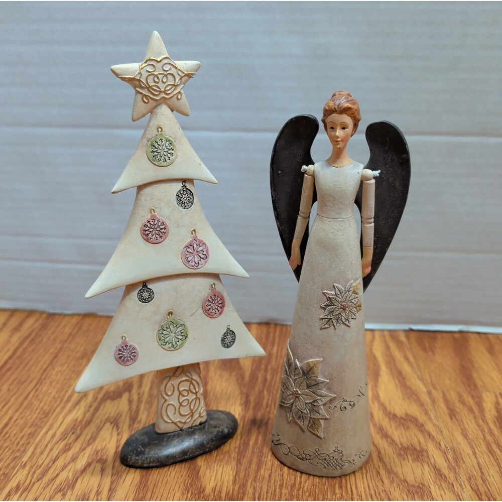 Vintage Seagull Studios Christmas Angel & Ornament Tree Resin Figurines Decor 9"